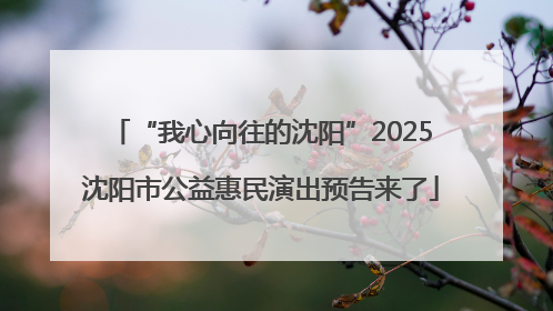 “我心向往的沈阳”2025沈阳市公益惠民演出预告来了