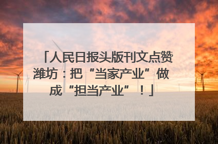 人民日报头版刊文点赞潍坊：把“当家产业”做成“担当产业”！