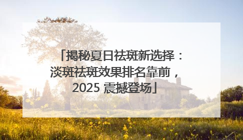 揭秘夏日祛斑新选择：淡斑祛斑效果排名靠前，2025 震撼登场