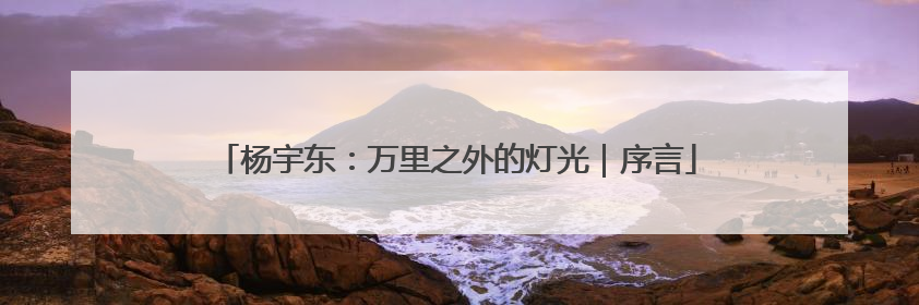 杨宇东：万里之外的灯光｜序言