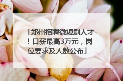 郑州招聘微短剧人才！日薪最高3万元，岗位要求及人数公布